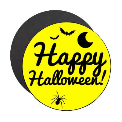 bright yellow happy halloween bats moon spider magnet