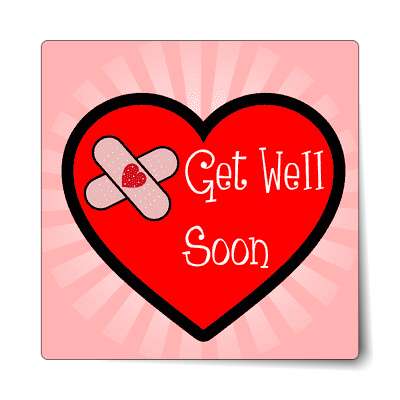 get well soon bandaid pink red heart sticker