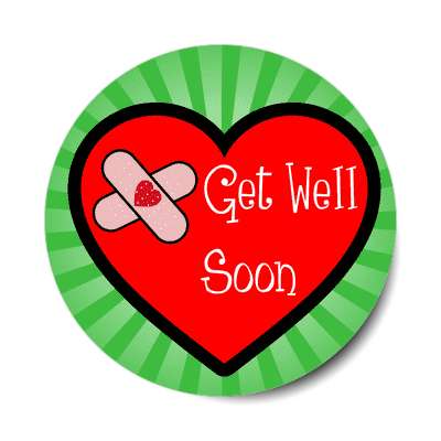 get well soon green rays bandaid heart sticker