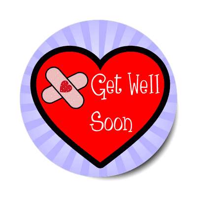 get well soon rays blue heart band aid sticker