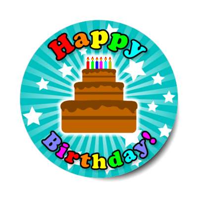 happy birthday teal rays candles cake sticker