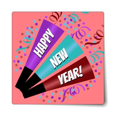 happy new year horns pink sticker