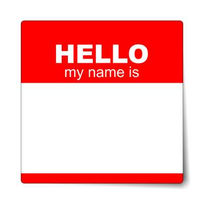 hello my name is red nametag sticker
