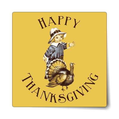 light brown child turkey vintage happy thanksgiving sticker