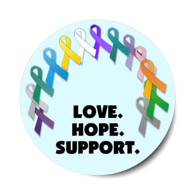 love hope support aqua multicolor awareness ribbons sticker