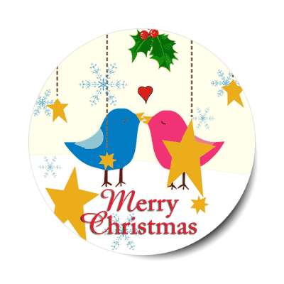 merry christmas blue pink birds stars flakes  sticker