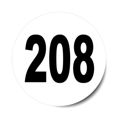 number 208 white black sticker
