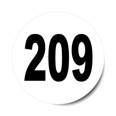 number 209 white black sticker