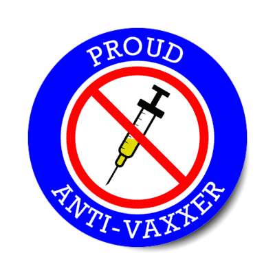 red slash needle proud anti vaxxer antivaccine blue stickers, magnet