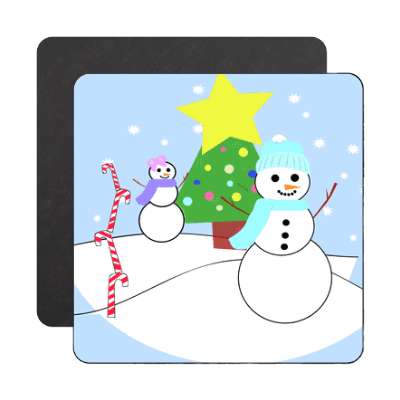 snowmen outside candycanes star christmas tree decorations magnet