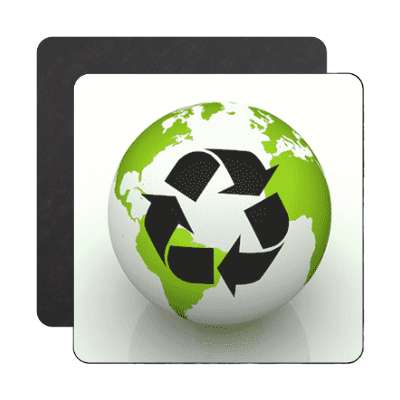 white globe recycle symbol magnet