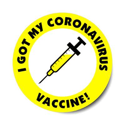 yellow i got my coronavirus vaccine needle stickers, magnet