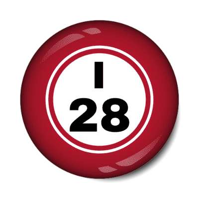 bingo ball lucky number i 28 red stickers, magnet