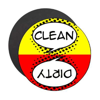 clean dirty dishwasher cartoon bubbles yellow red stickers, magnet