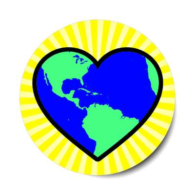 earth planet heart rays yellow stickers, magnet