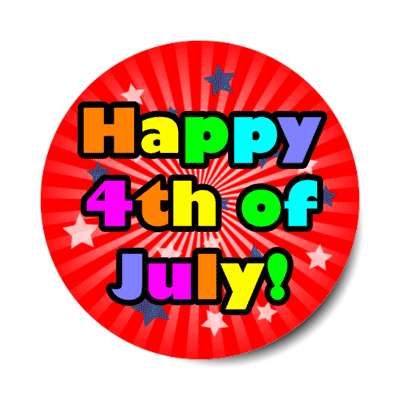 happy 4th of july colorful red burst stars rays stickers, magnet