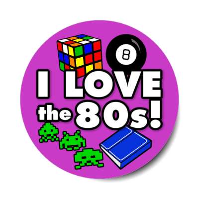 i love the 80s rubiks cube fortune 8ball space invaders trapper keeper stickers, magnet