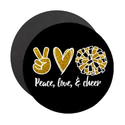 peace love and cheer heart pom pom cheerleading black stickers, magnet