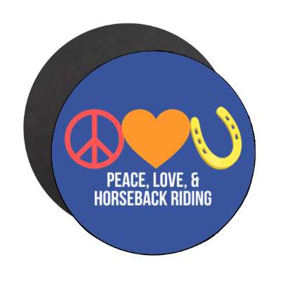 peace love and horseback riding heart horseshoe stickers, magnet
