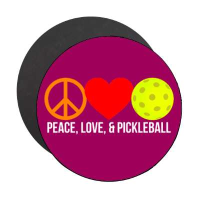 peace love and pickleball symbol heart stickers, magnet