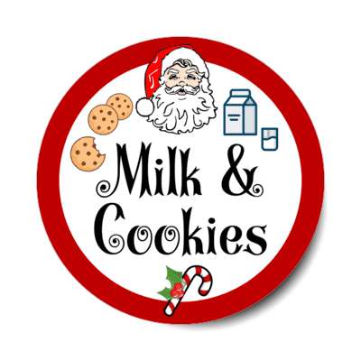 santa claus milk and cookies candy cane holly red border stickers, magnet