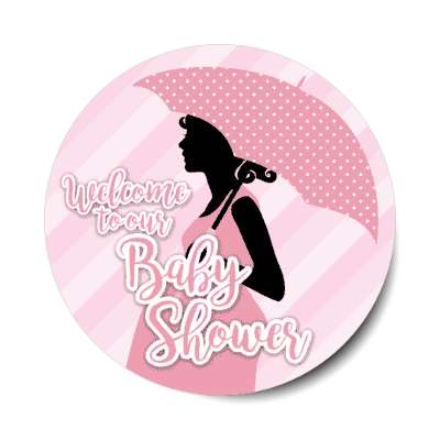 welcome to our baby shower pink stripes pregnant woman silhouette stickers, magnet