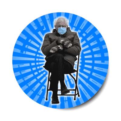 bernie sanders inauguration mittens mask chair blue burst sticker politics pop trends funny