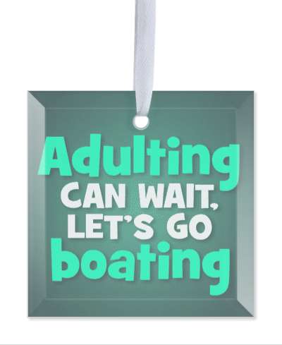 adulting can wait lets go boating  green gradient stickers, magnet