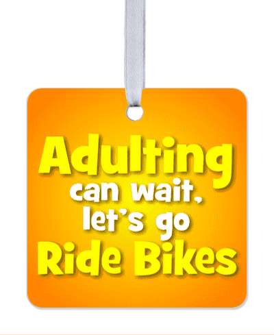 adulting can wait lets go ride bikes orange gradient stickers, magnet