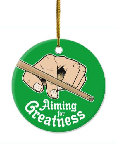 aiming for greatness cartoon hand aiming pool cue green stickers, magnet
