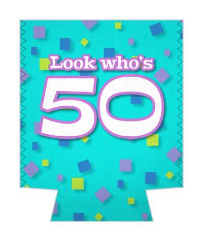 aqua look whos 50 confetti 50th birthday stickers, magnet