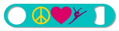 aqua peace love and gymnastics heart gymnast silhouette stickers, magnet