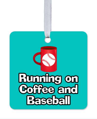 aqua running on coffee and baseball red mug stickers, magnet