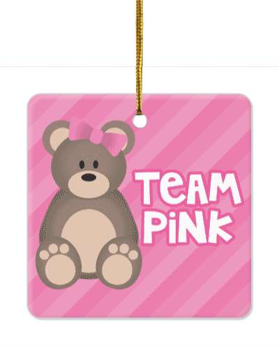 baby girl team pink stripes teddy bear with ribbon stickers, magnet