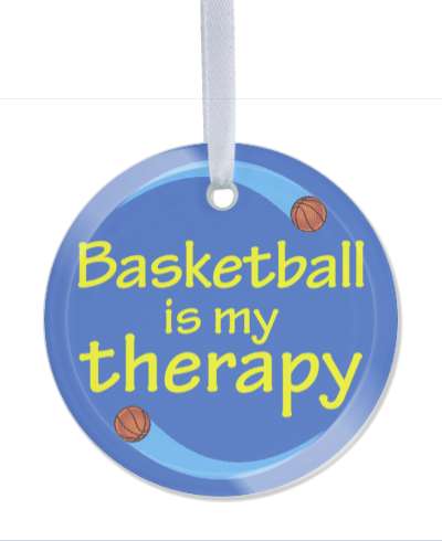 basketball is my therapy circle sports ball blue stickers, magnet