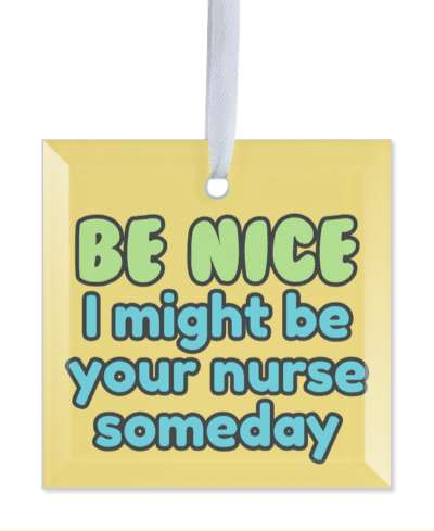 be nice i might be your nurse someday funny orange stickers, magnet