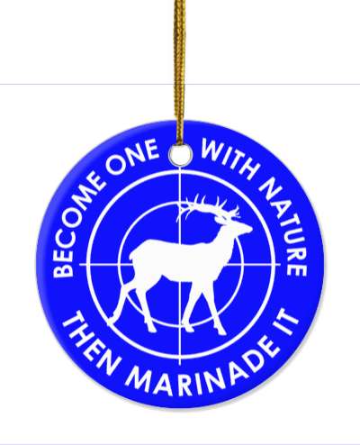become one with nature then marinade it target deer blue white stickers, magnet
