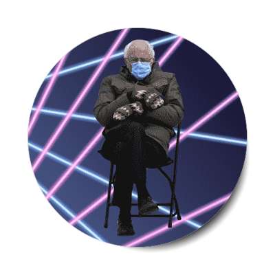 bernie sanders inauguration mittens mask chair 80s laser photography stickers, magnet