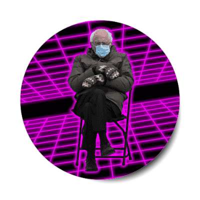 bernie sanders inauguration mittens mask chair neon grid stickers, magnet