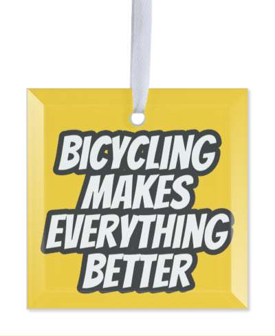 bicycling makes everything better orange white bold stickers, magnet