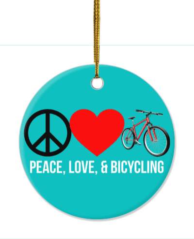 biking peace love and bicycling symbol heart teal stickers, magnet