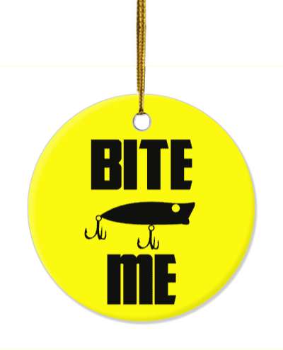 bite me bright yellow bait silhouette stickers, magnet