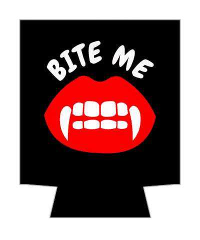 bite me red lips fangs black stickers, magnet