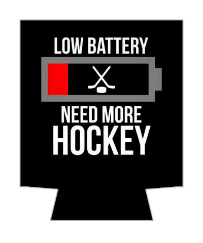 black low battery need more hockey fan recharge crossed sticks puck stickers, magnet