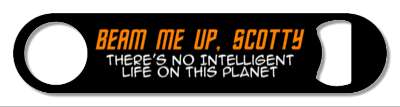 black orange white star trek joke beam me up scotty theres no intelligent life on this planet stickers, magnet