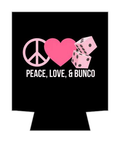 black peace love and bunco heart symbol dice stickers, magnet