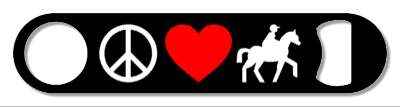 black peace love horseback riding horse rider silhouette heart stickers, magnet