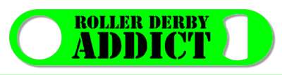black stencil roller derby addict green stickers, magnet