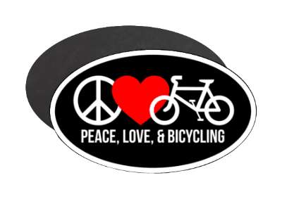 black three symbols peace love and bicycling bike stickers, magnet