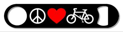 black three symbols peace love heart red bicycle silhouette stickers, magnet